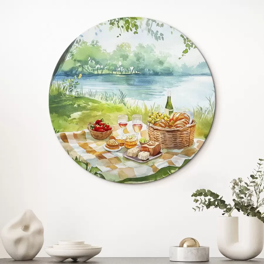 Wandbilder Picknick-Ästhetik, Sommer Natur, See, romantisch, Aquarell-Stil r42450