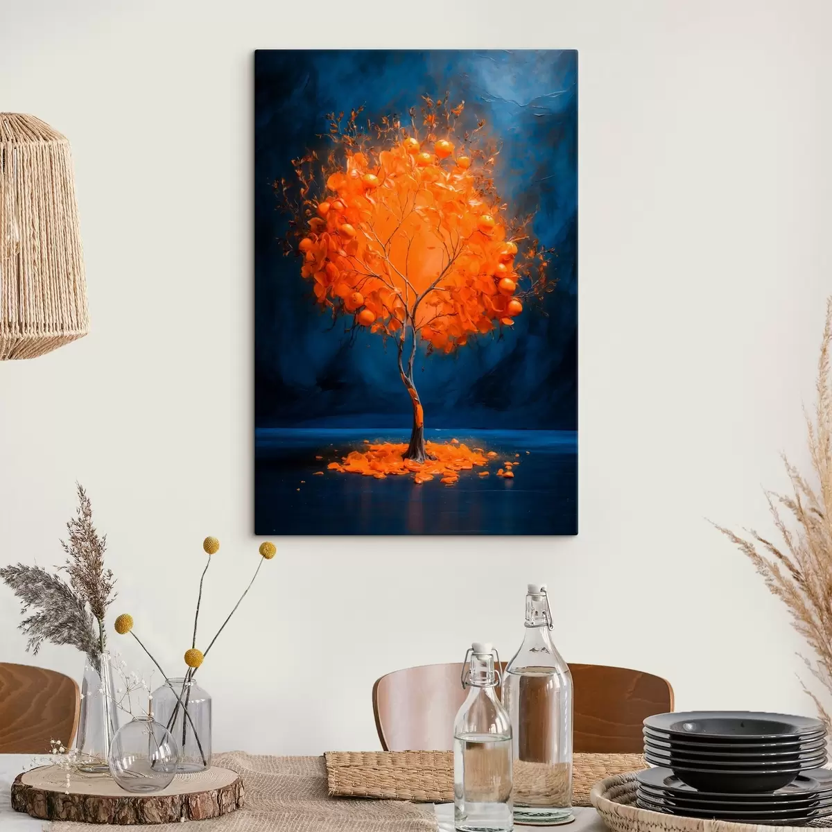 Wandbilder Orange Baum auf blauem Hintergrund in Acrylmalerei Stil s42525