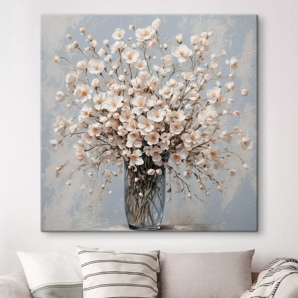 Wandbilder Weiße Blumen in transparenter Vase s42547