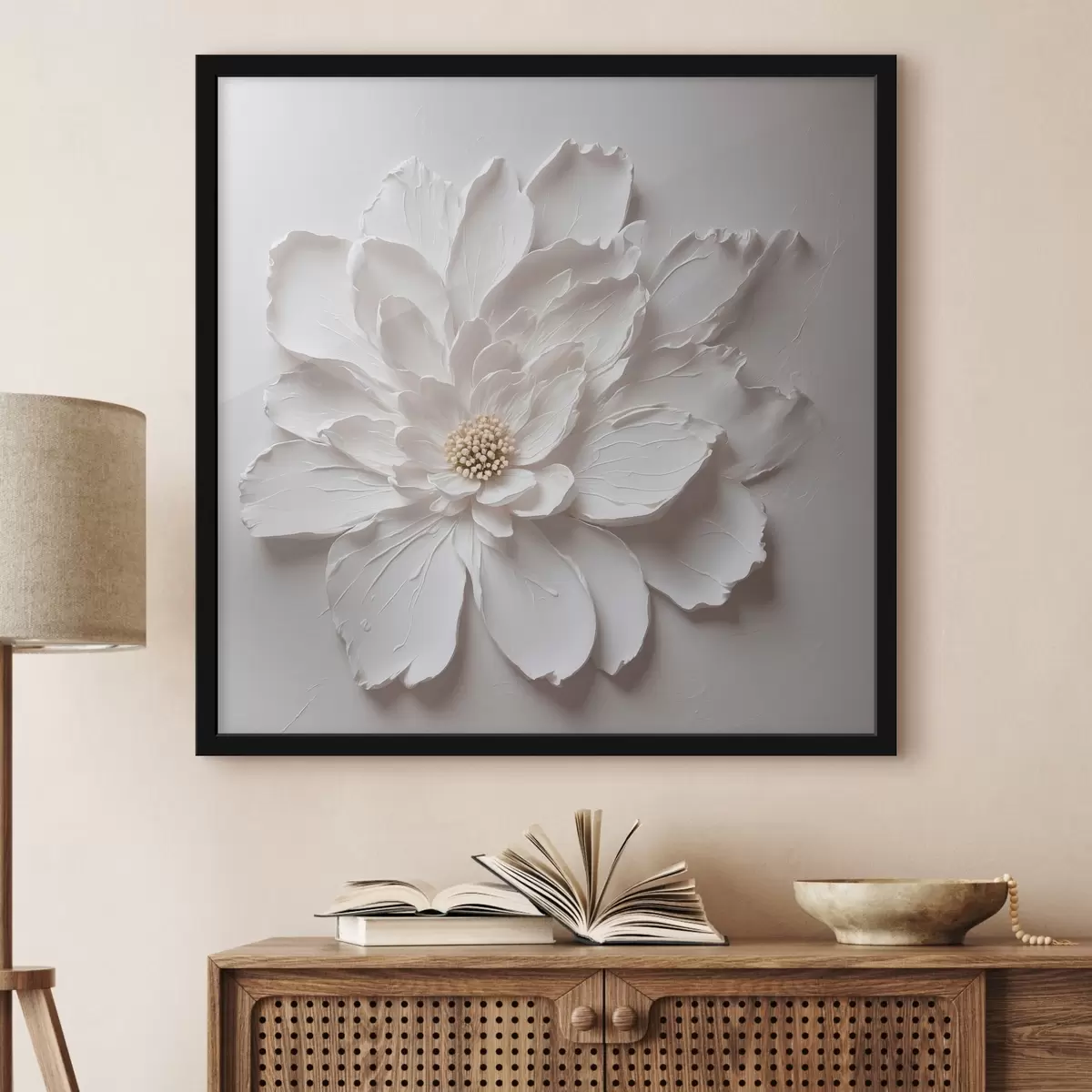 Poster Weiße Blume auf weißem Hintergrund f42517