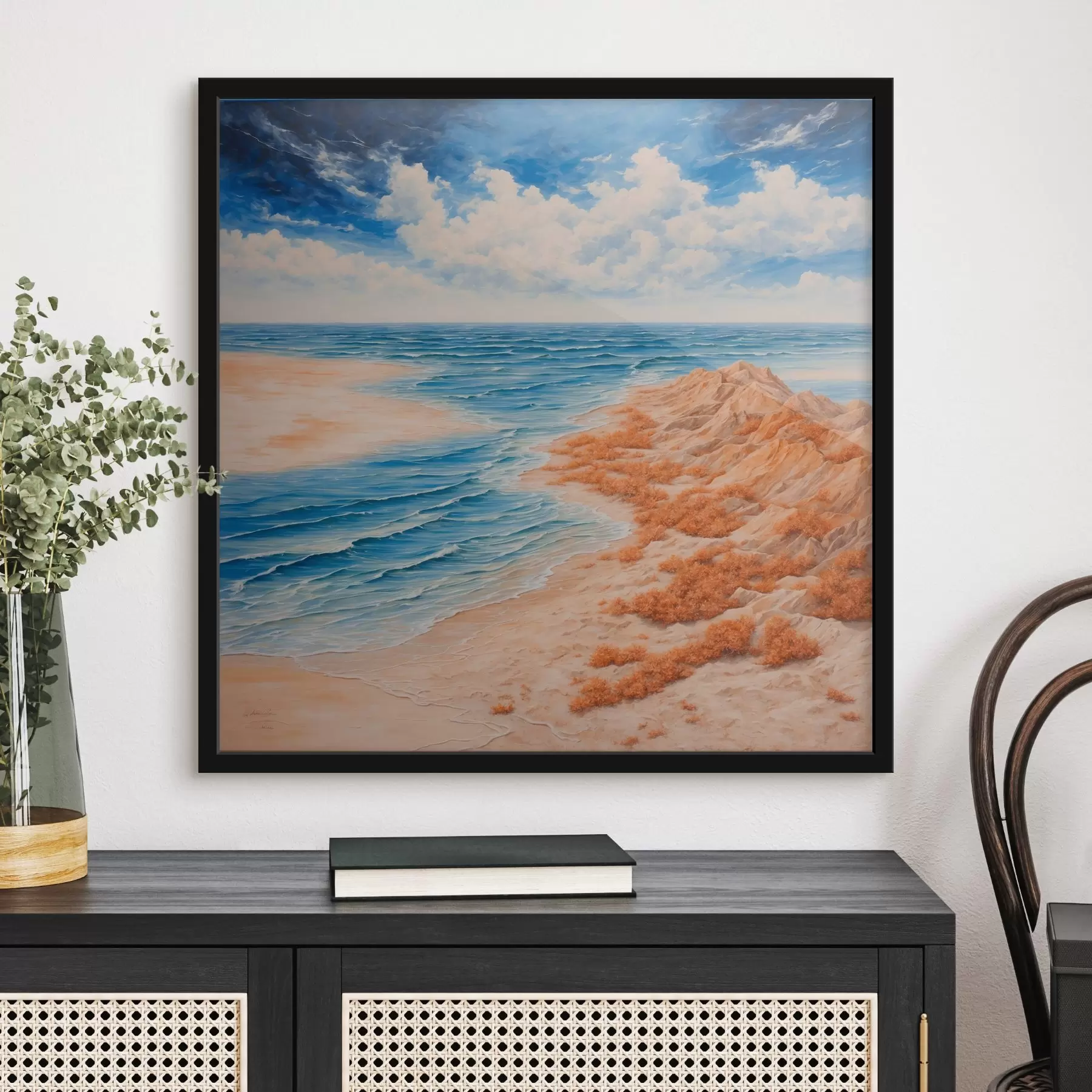 Fototapete Strand und blauer Himmel in Acrylmalerei Stil f42518