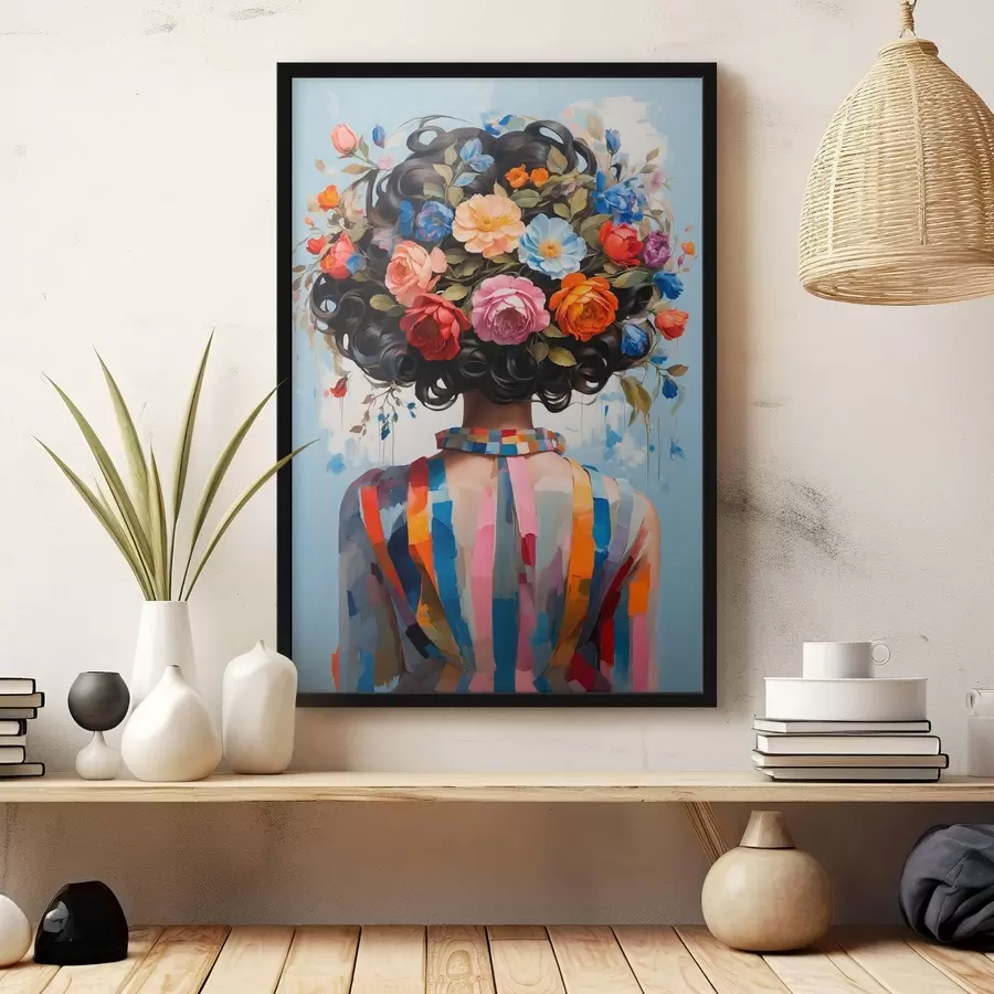 Fototapete Mädchen in buntem Kleid und Blumen f42524