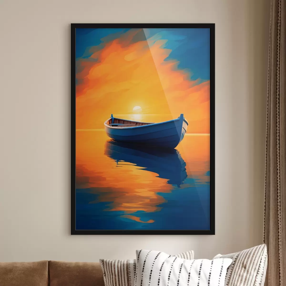Poster Boot im Meer bei Sonnenuntergang f42536
