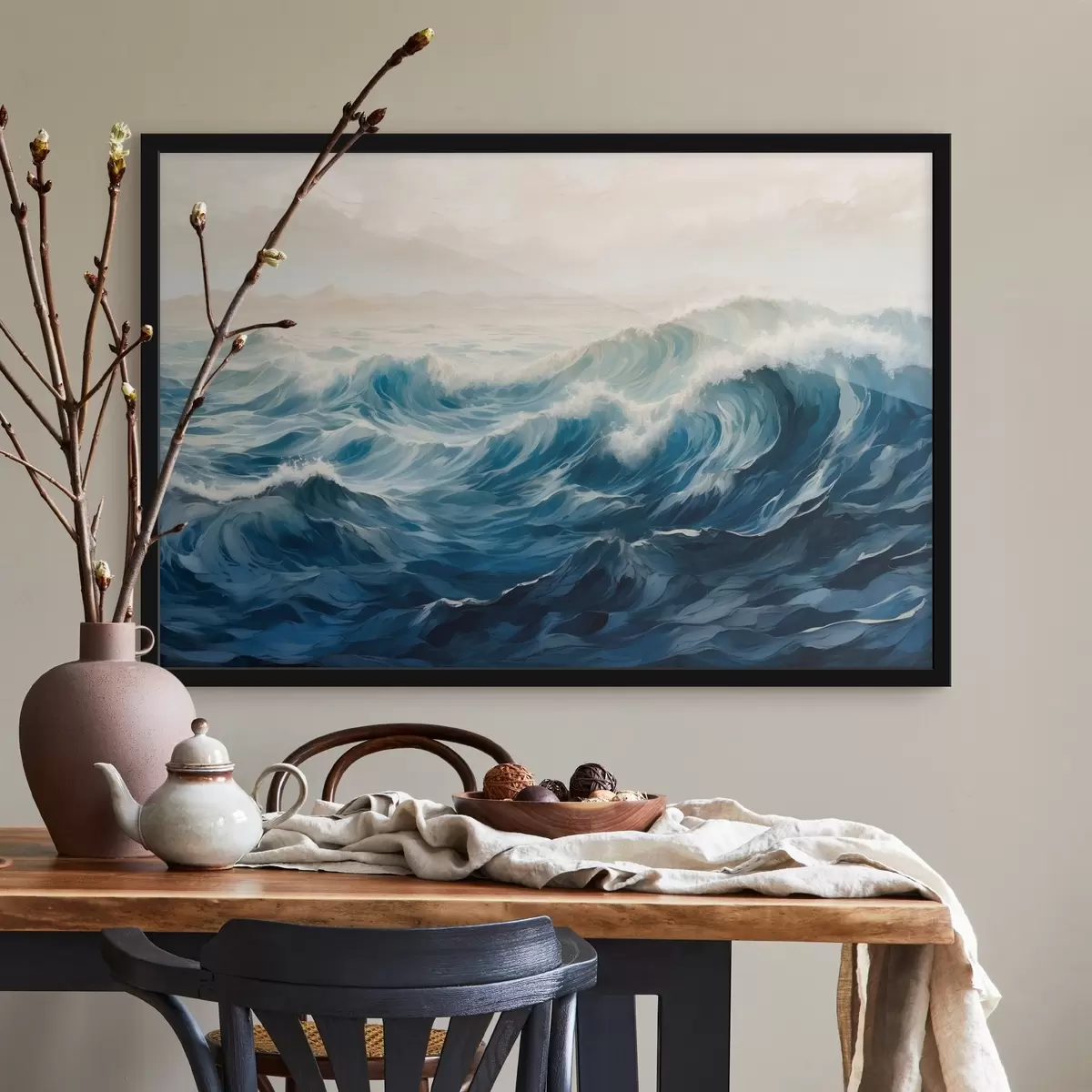 Poster Tosende Wellen im Nebel f42541