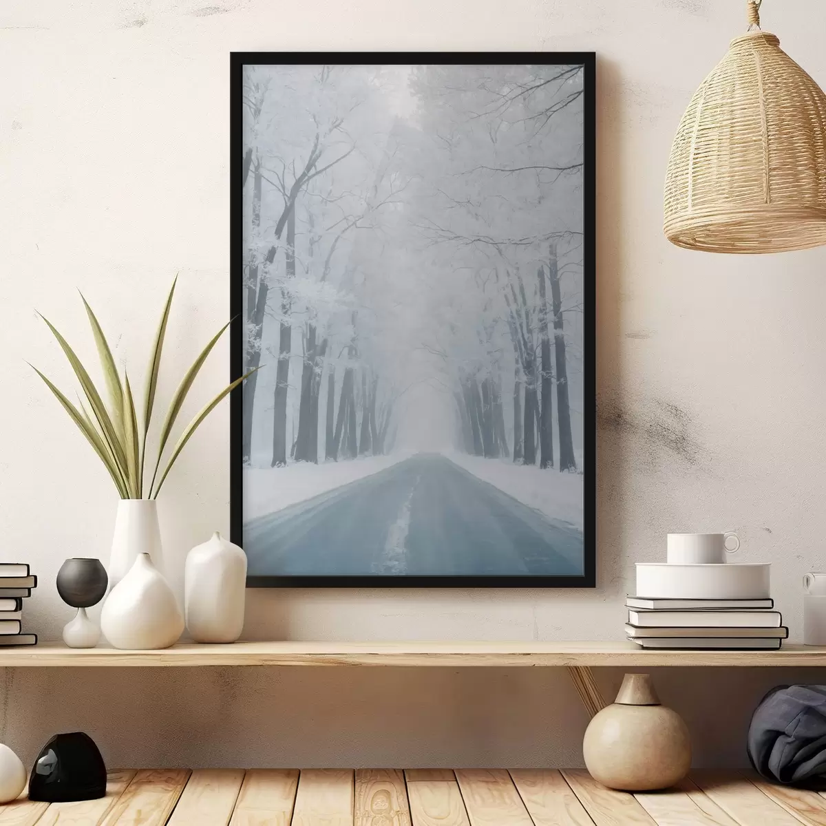 Poster Straße durch den Wald im Winter f42551