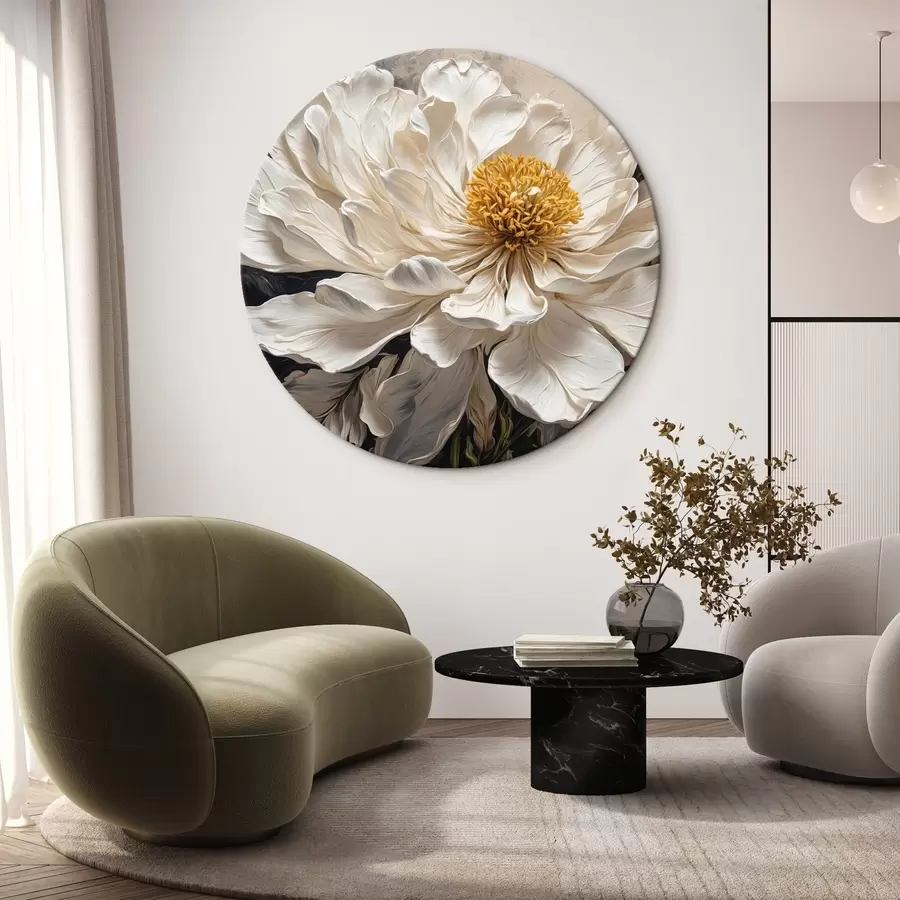 Wandbilder Weiße Blume auf schwarzem und beigem Hintergrund r42522