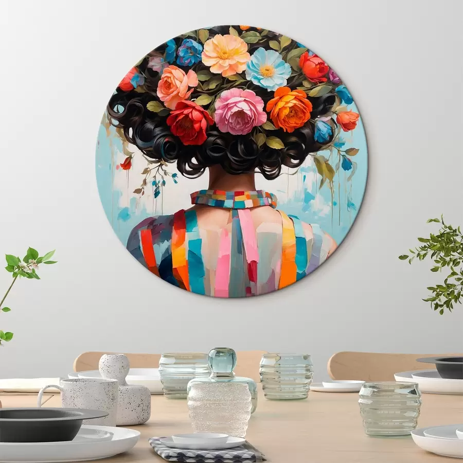 Wandbilder Mädchen in buntem Kleid und Blumen r42524