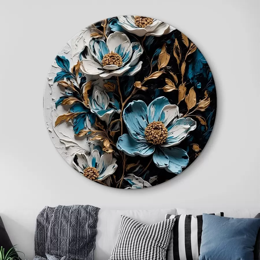 Wandbilder Blumen und Stängel auf schwarzem und weißem Hintergrund im Stil der Ölmalerei r42532