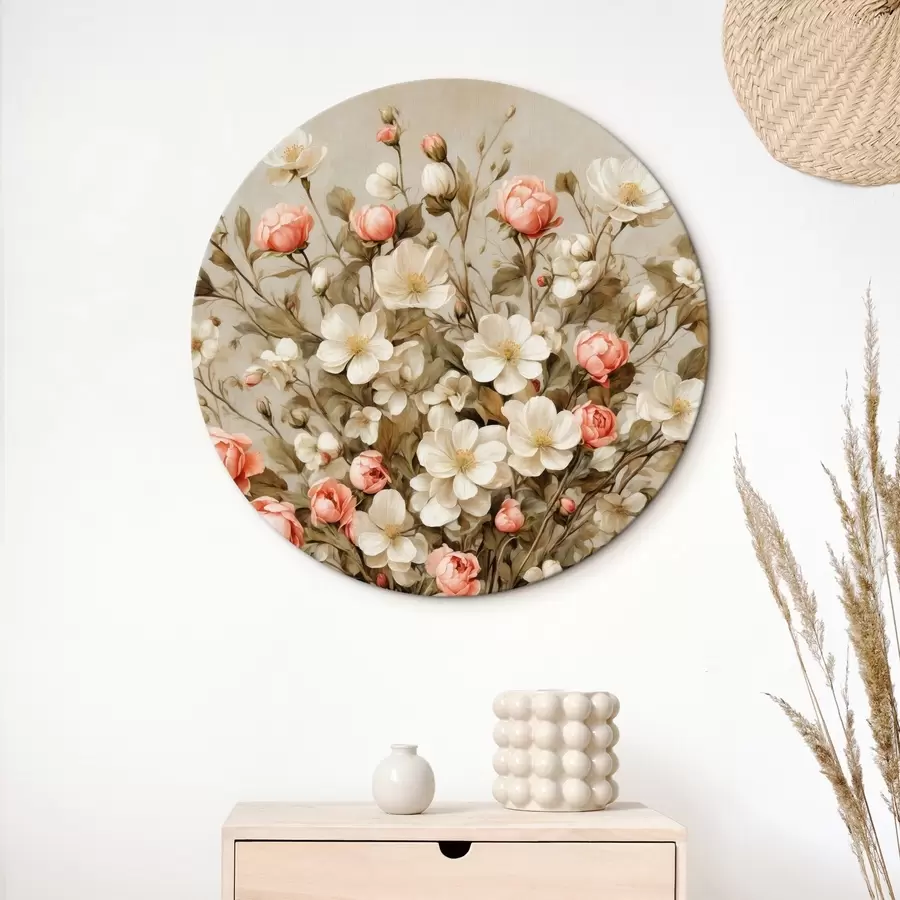 Wandbilder Blumen in transparenter Vase auf beigem Hintergrund r42534