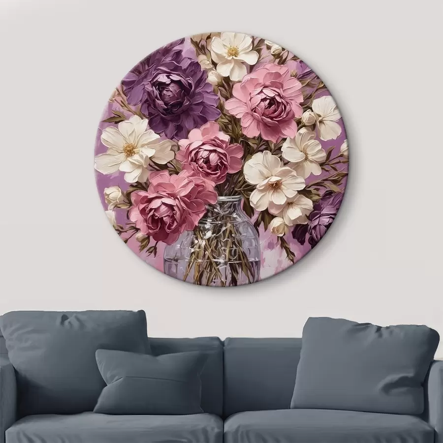 Wandbilder Blumen in transparenter Vase auf lila Hintergrund r42535