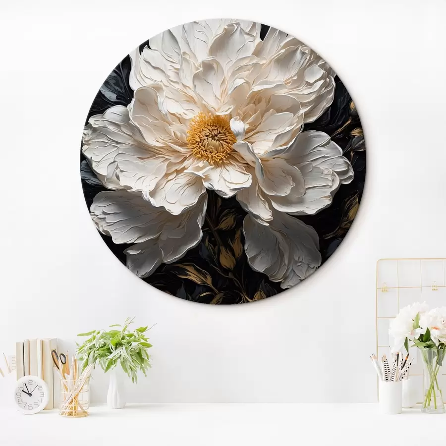 Wandbilder Weiße Blume auf schwarzem Hintergrund im Stil der Ölmalerei r42544