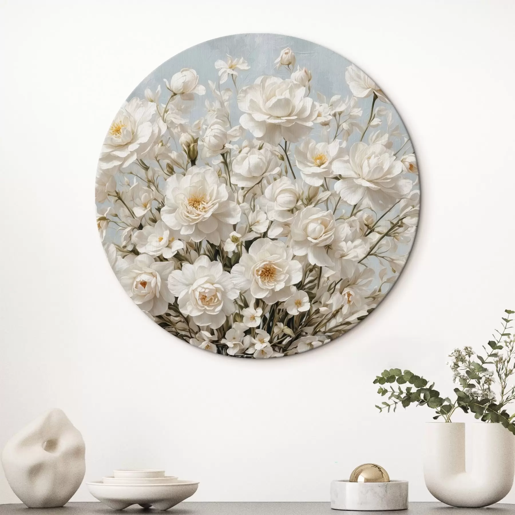 Wandbilder Weiße Blumen in transparenter Vase in Acrylmalerei Stil r42545