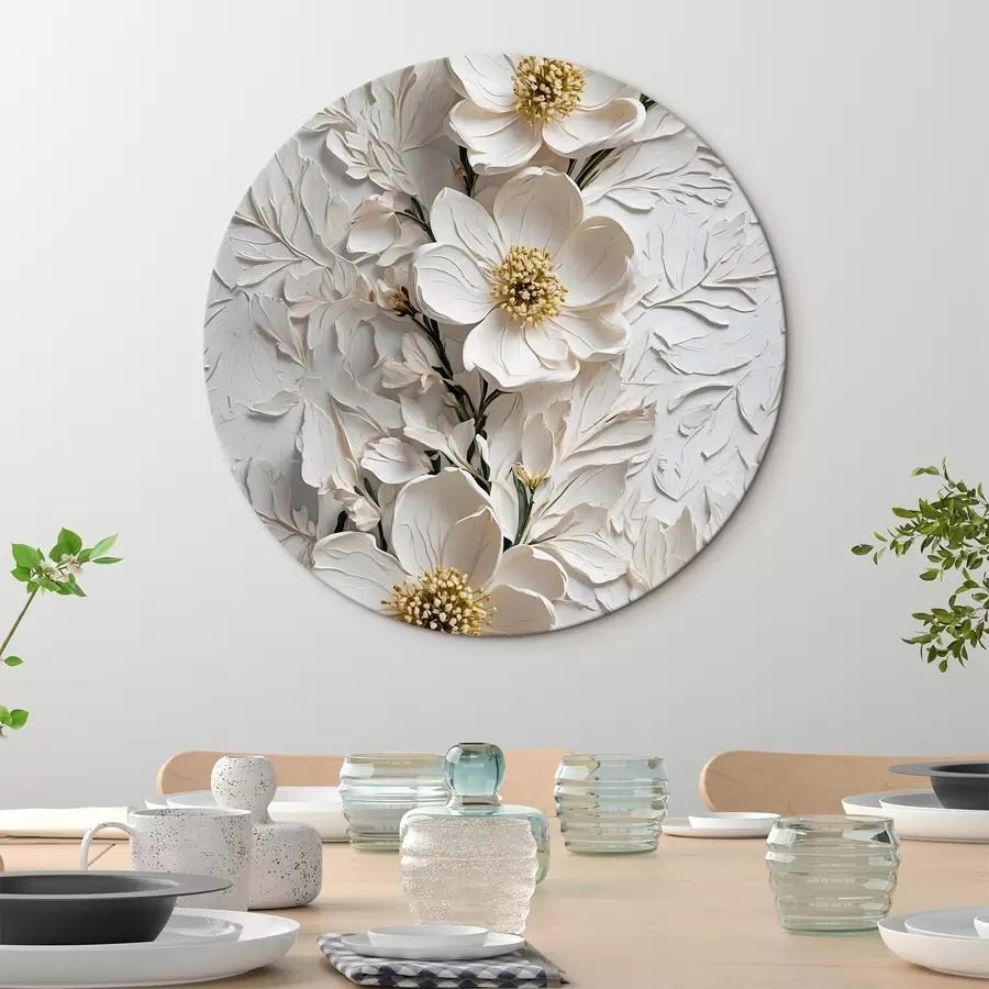 Wandbilder Weiße Blumen und Stängel im Stil der Ölmalerei r42546