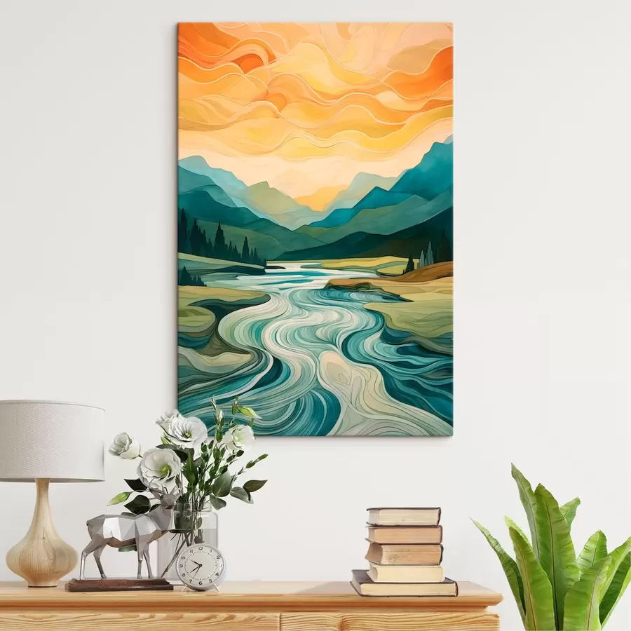 Wandbilder Landschaft mit Fluss in abstraktem Stil s42652
