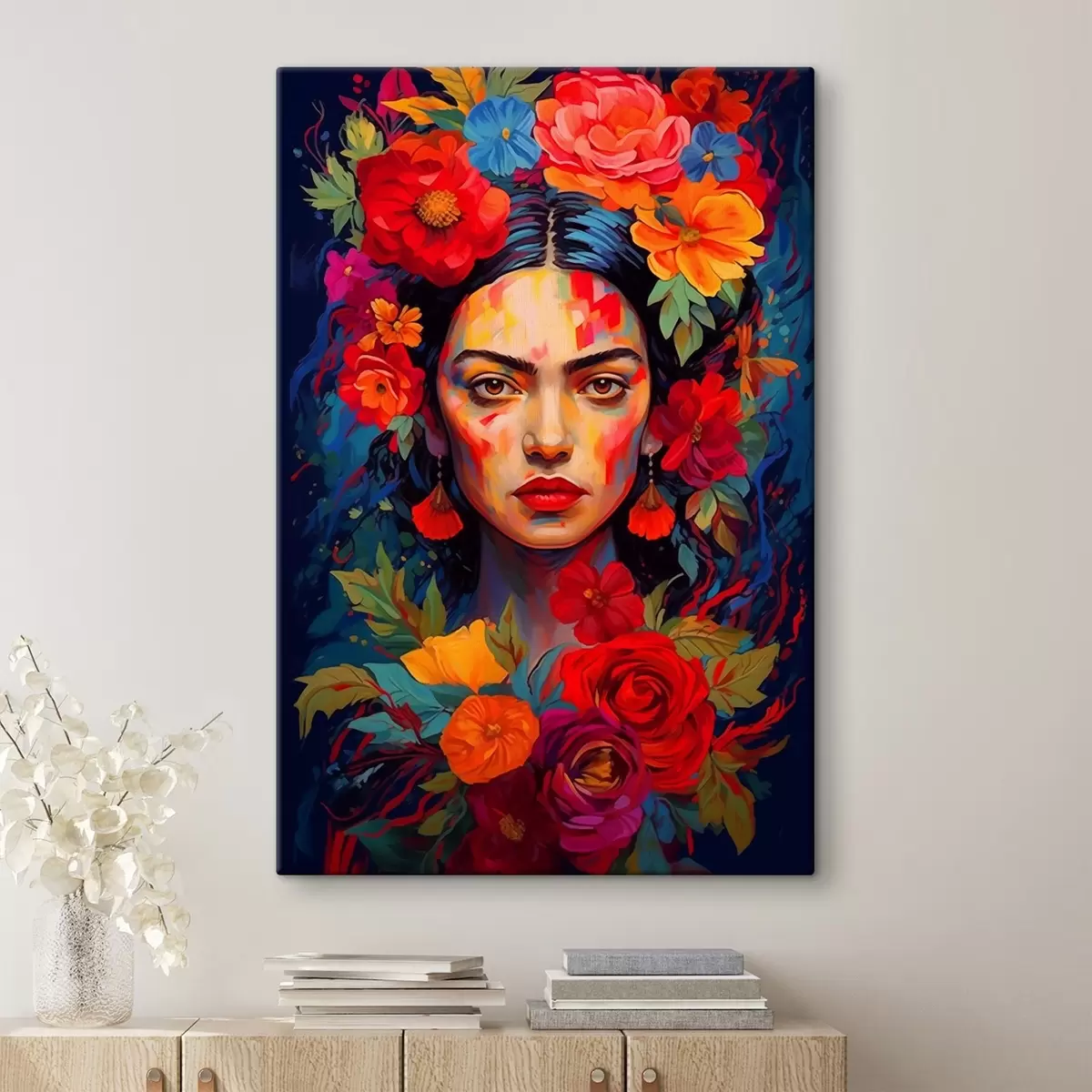 Wandbilder Frau Porträt mit floralen Rahmen in hellen abstrakten Stil s42653