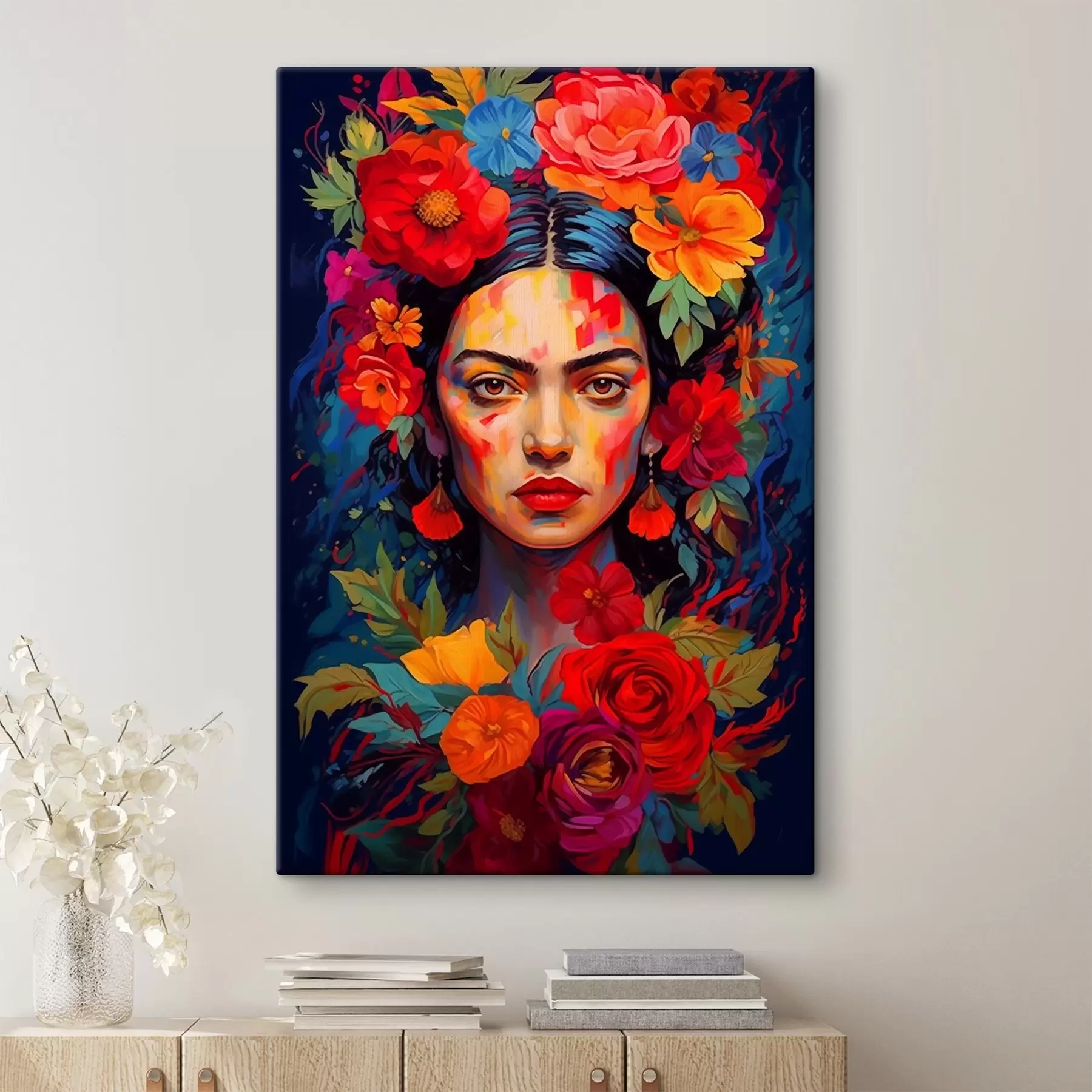 Wandbilder Frau Porträt mit floralen Rahmen in hellen abstrakten Stil s42653