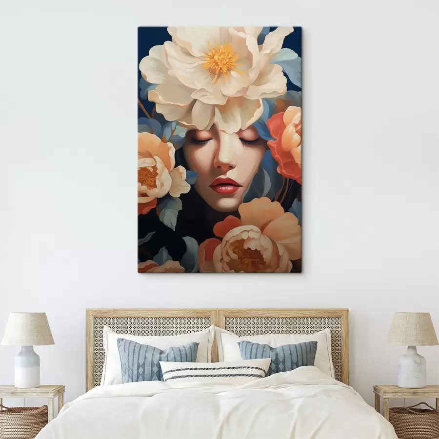 Wandbilder Frauenporträt mit Blumen s42659