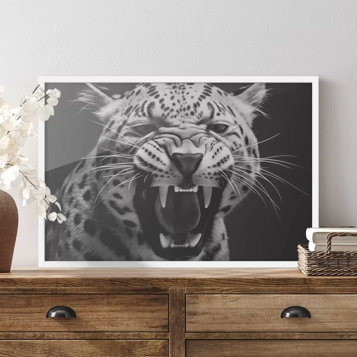 Poster Leopard in schwarz-weißem Stil f42646