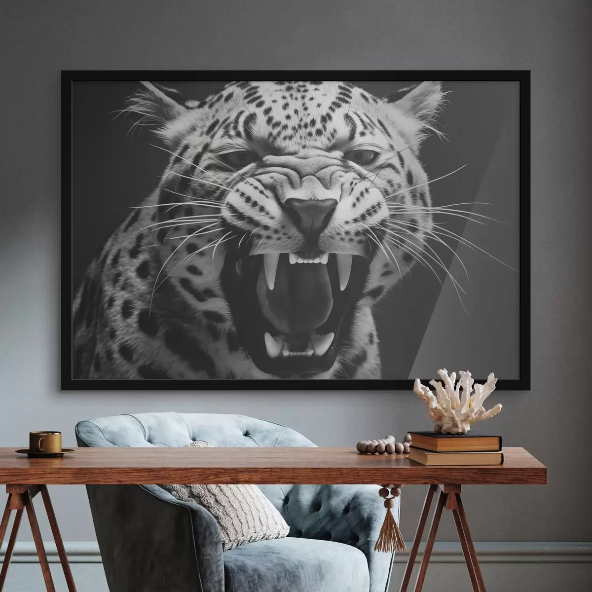 Poster Leopard in schwarz-weißem Stil f42646