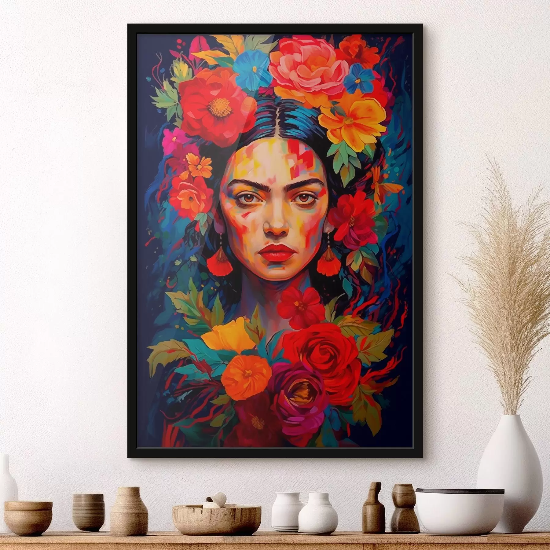Fototapete Frau Porträt mit floralen Rahmen in hellen abstrakten Stil f42653