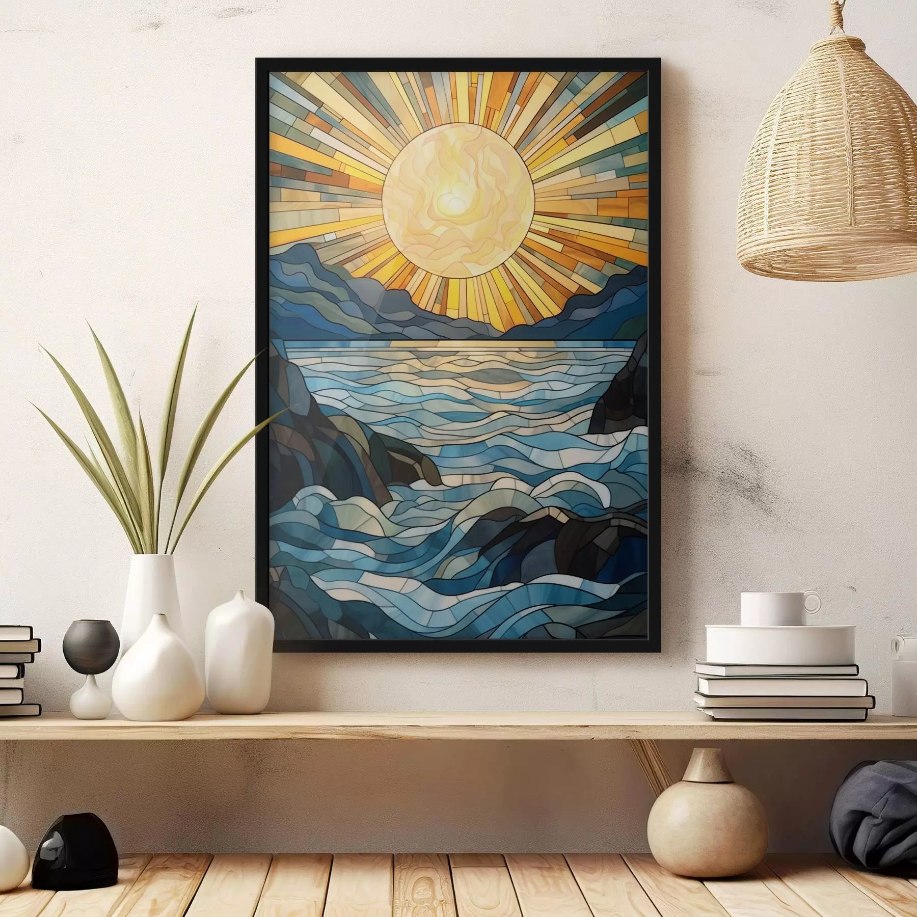 Wandbilder Sonne und Wellen im Stil der Glasmalerei f42654