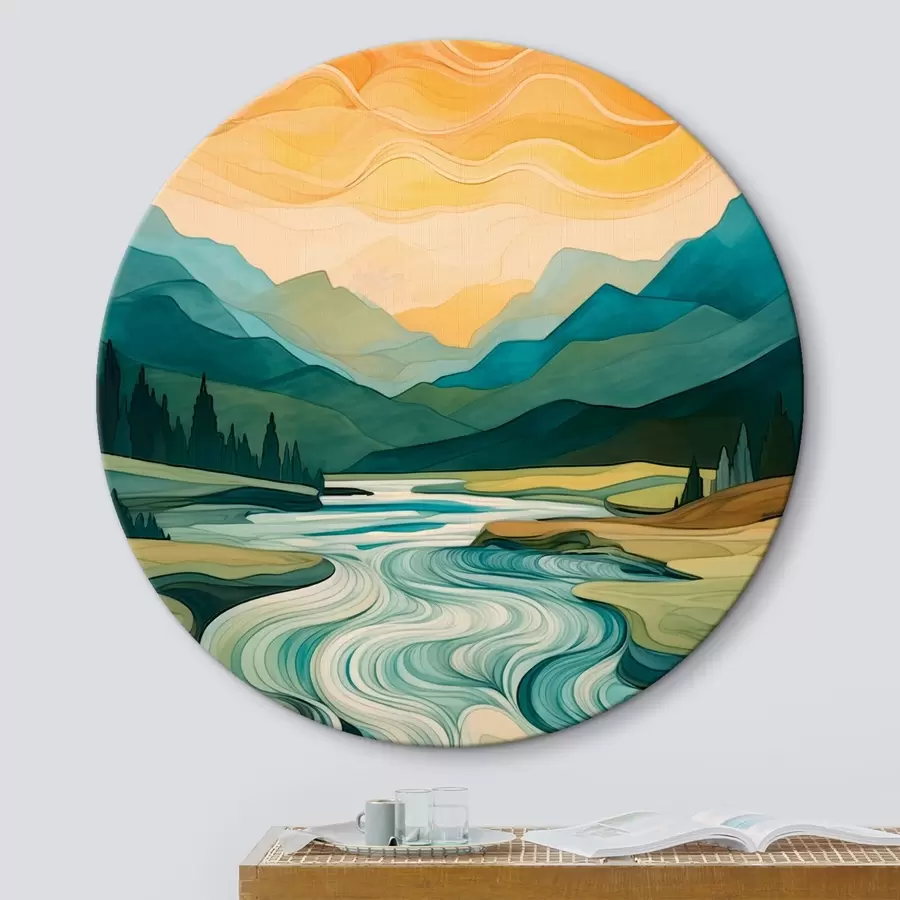 Wandbilder Landschaft mit Fluss in abstraktem Stil r42652