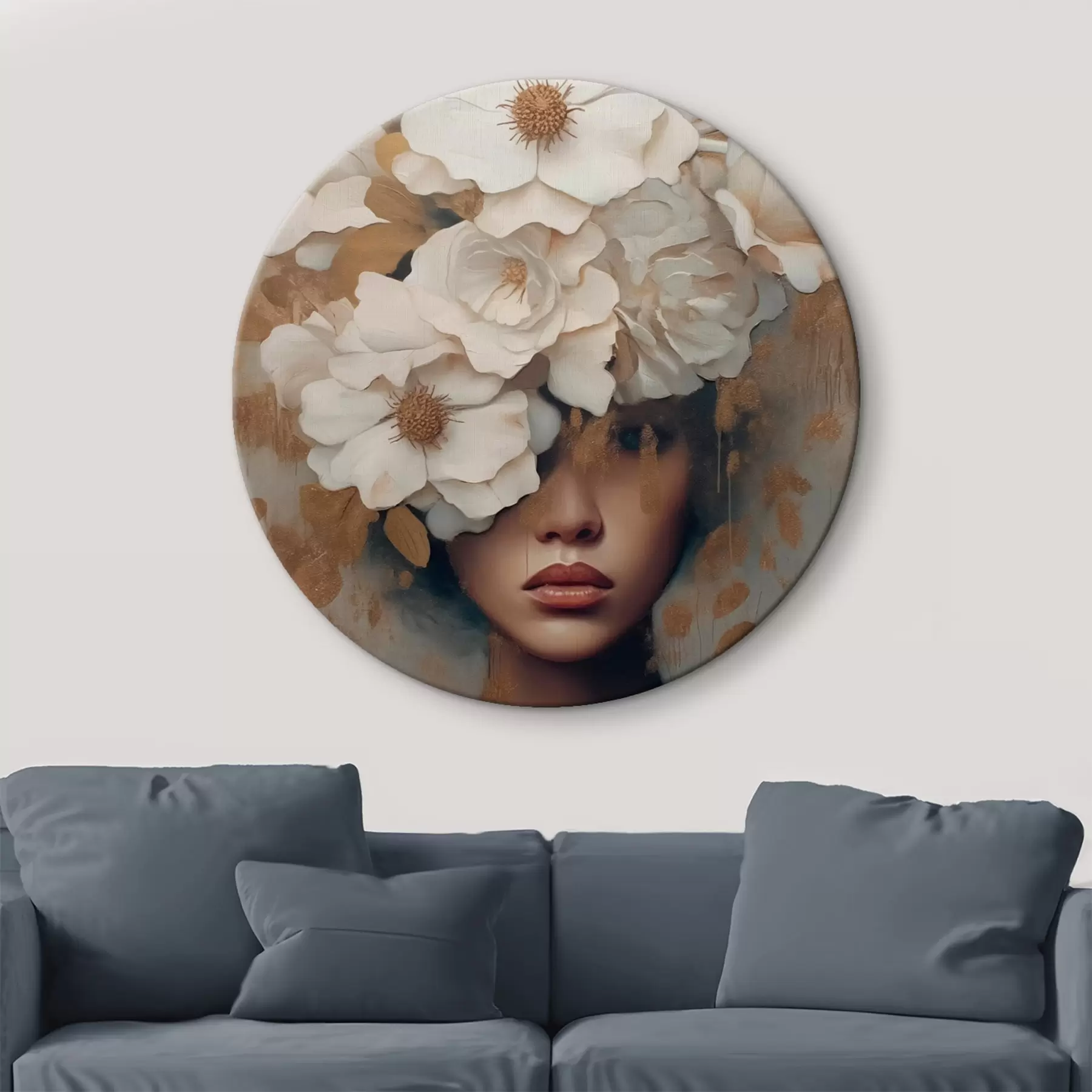 Wandbilder Porträt mit weißen Blumen r42664