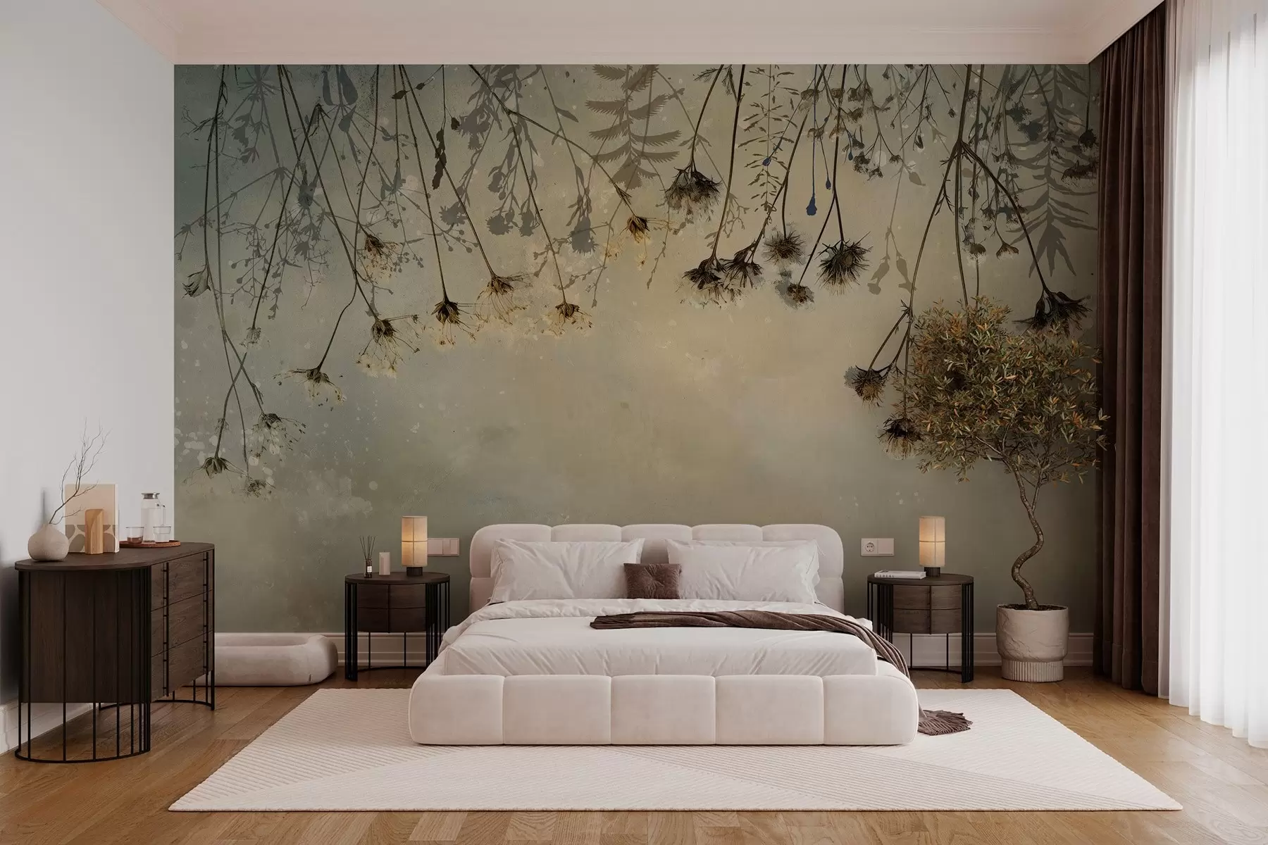 Fototapete Von oben hängende Wildblumen in warmen Farben w02877