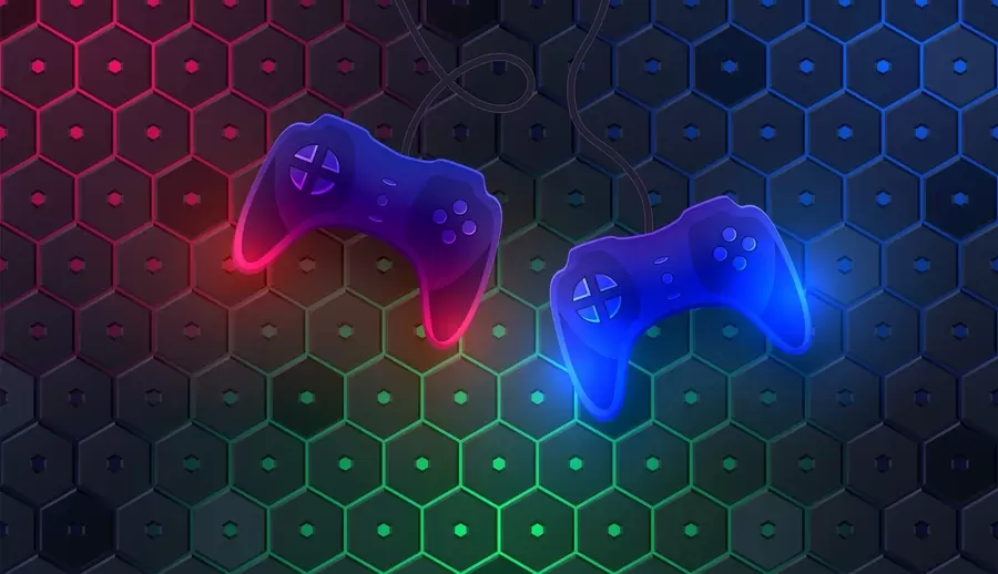 Fototapete Spielhintergrund mit Joysticks in dunklen Farben w02904