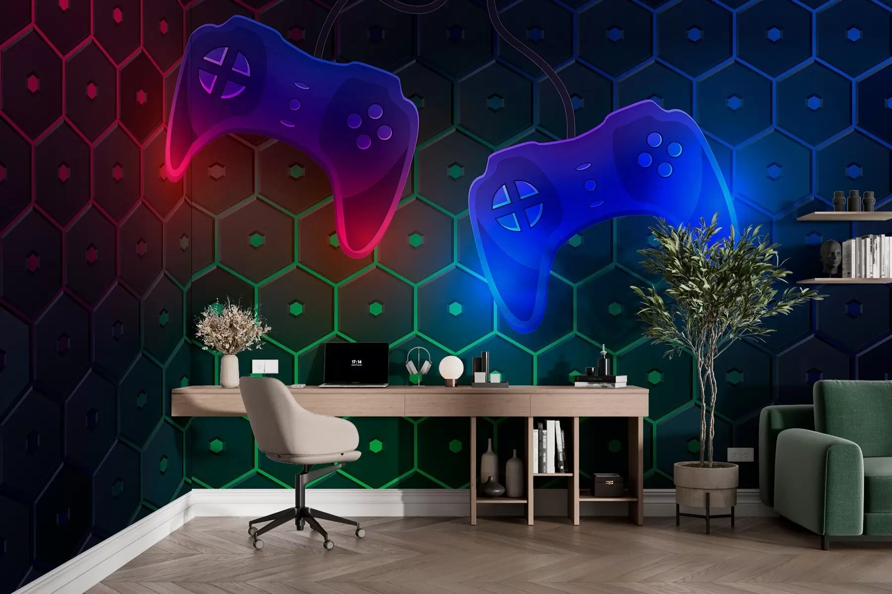 Fototapete Spielhintergrund mit Joysticks in dunklen Farben w02904