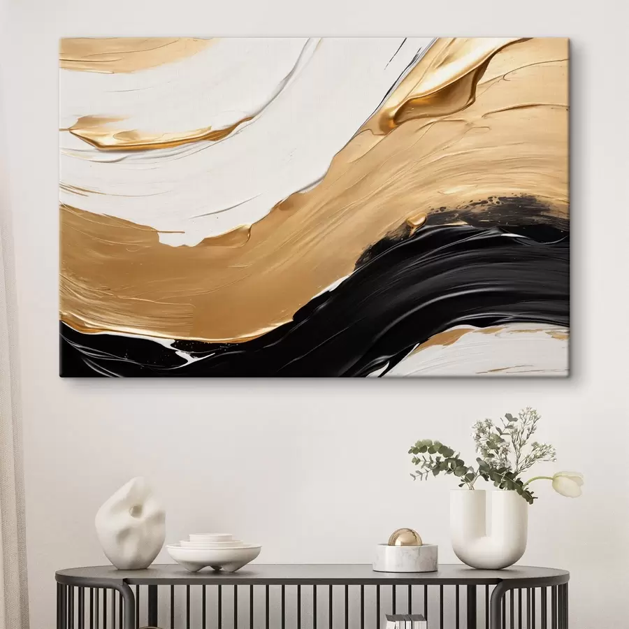 Wandbilder Abstrakte Komposition mit kräftigen Pinselstrichen aus weißer, gelber und schwarzer Farbe s42717