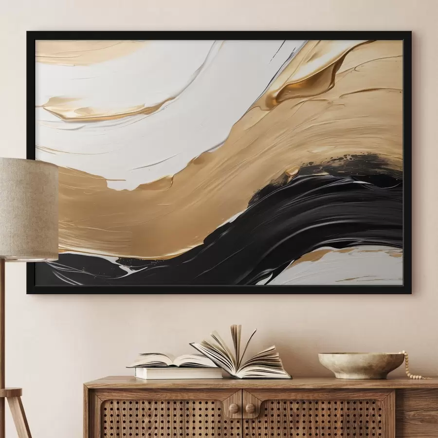 Fototapete Abstrakte Komposition mit kräftigen Pinselstrichen aus weißer, gelber und schwarzer Farbe f42717