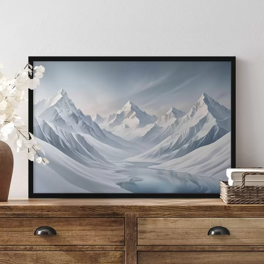 Fototapete Schneebedeckte Berge mit scharfen Gipfeln und einem sanft abfallenden Himmel, der von blass zu hellblau übergeht f42724