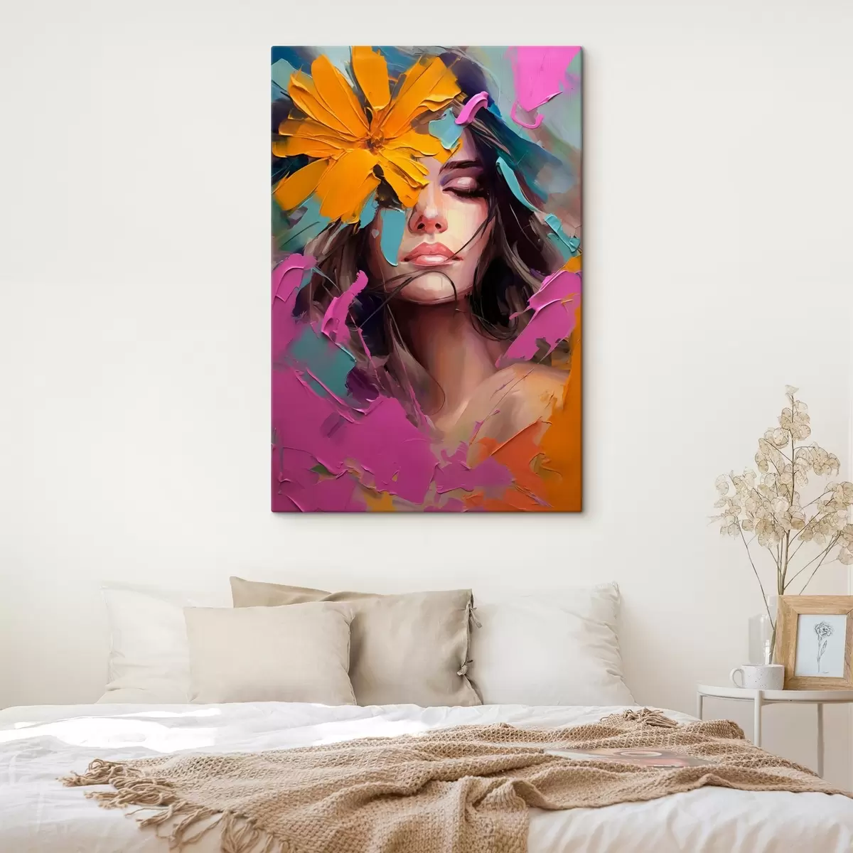 Wandbilder Abstraktes Porträt eines Mädchens mit einer Blume s42748