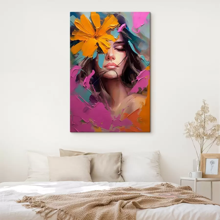 Wandbilder Abstraktes Porträt eines Mädchens mit einer Blume s42748
