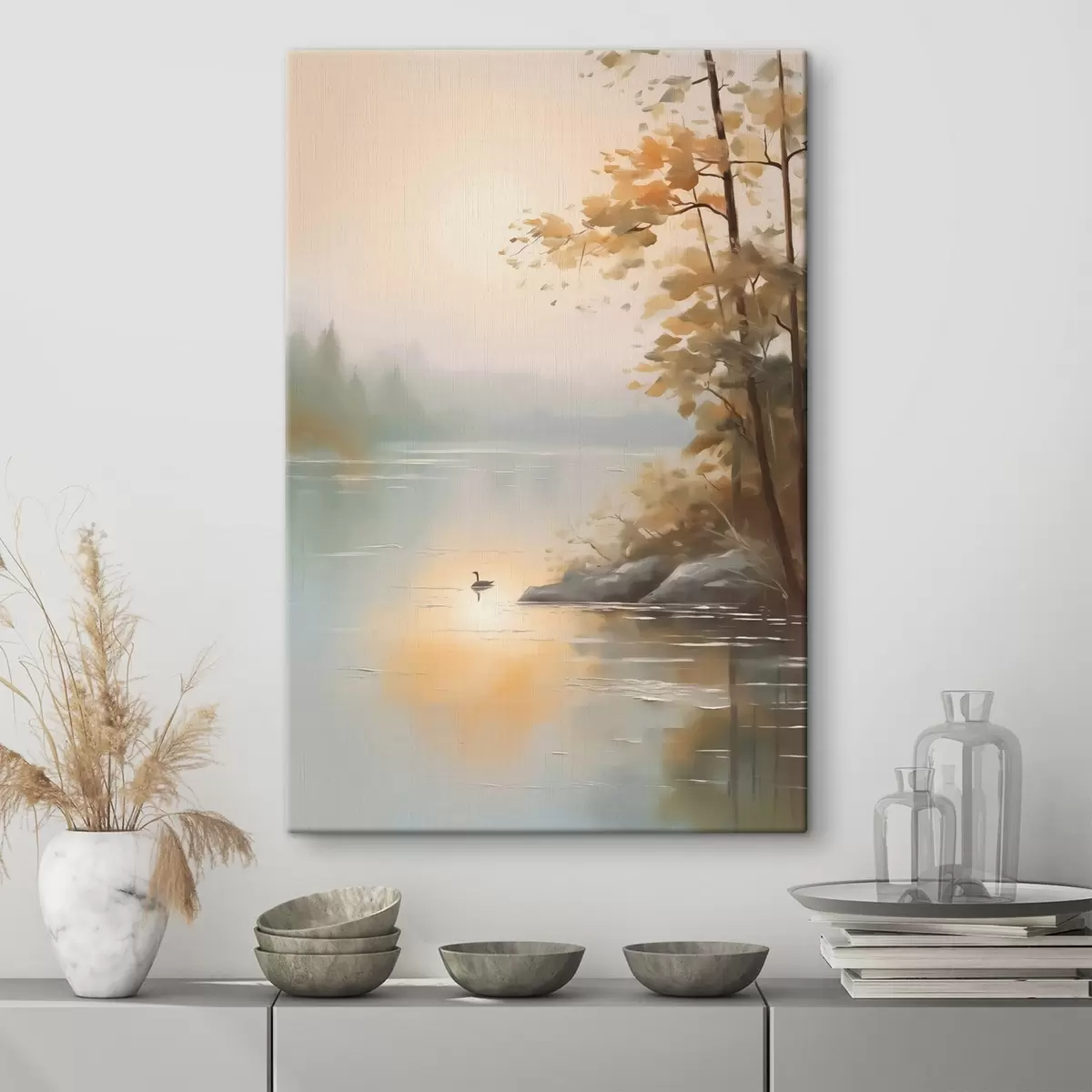 Wandbilder Baum an der Teichlandschaft s42757