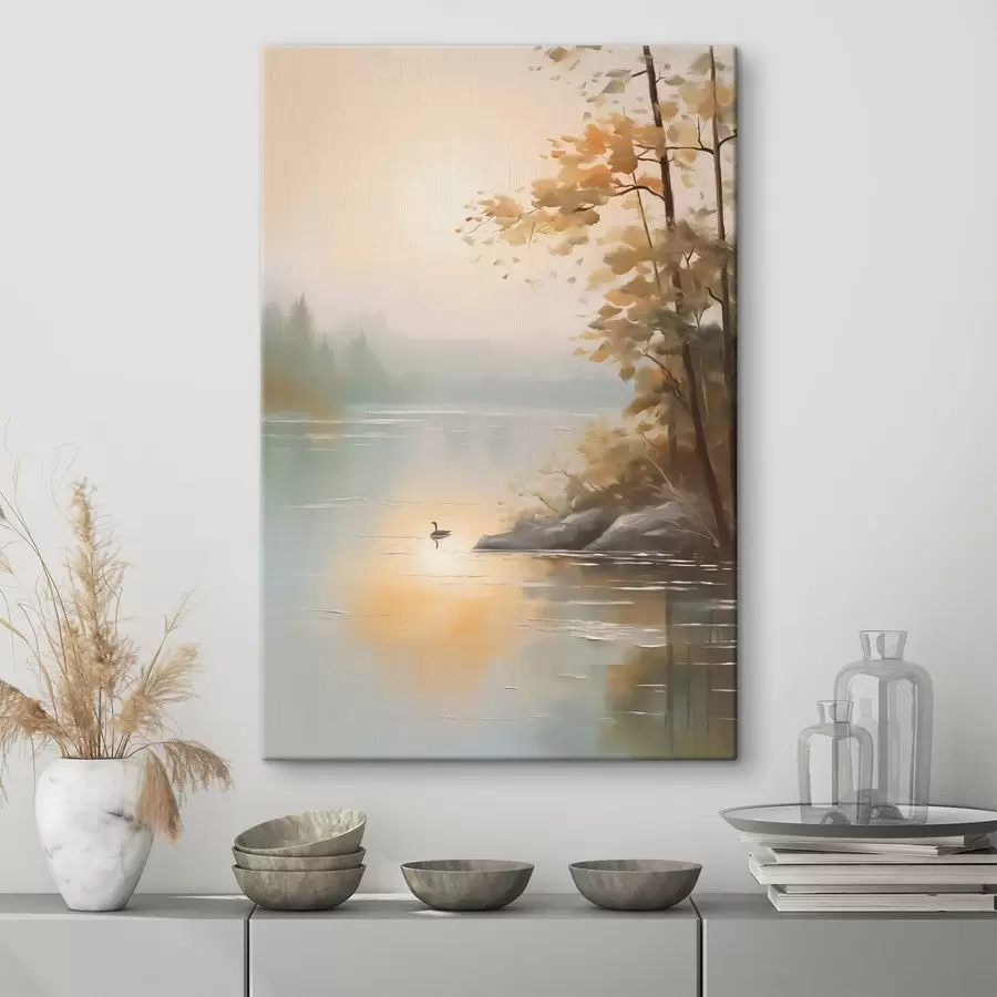 Wandbilder Baum an der Teichlandschaft s42757