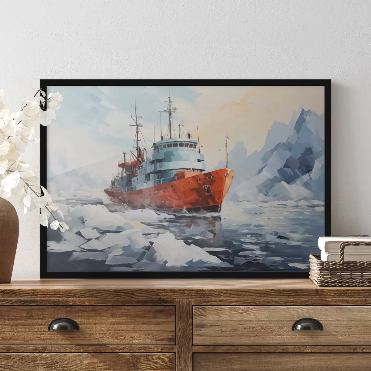 Poster Rotes Schiff auf dem Eis f42750