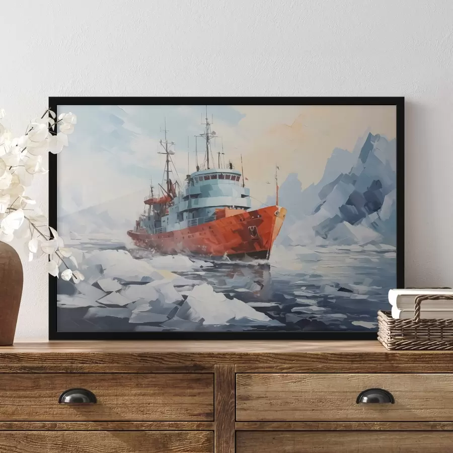 Fototapete Rotes Schiff auf dem Eis f42750