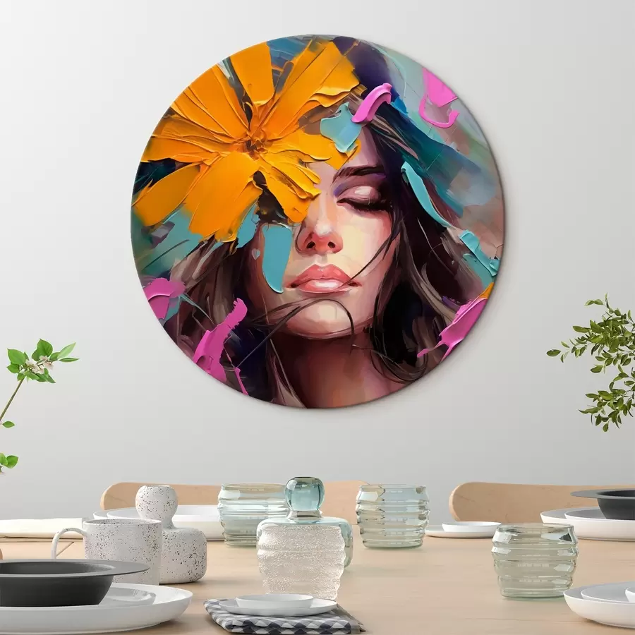 Wandbilder Abstraktes Porträt eines Mädchens mit einer Blume r42748