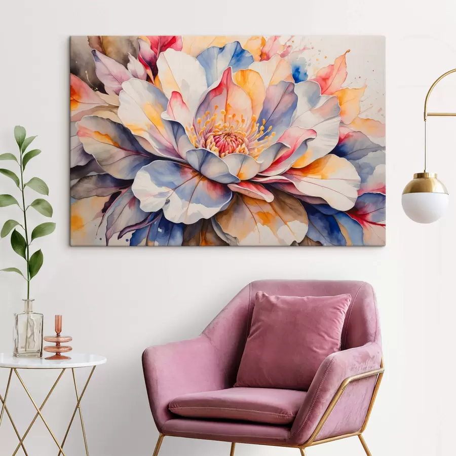 Wandbilder Mehrfarbige Blume mit Aquarellimitation s42706