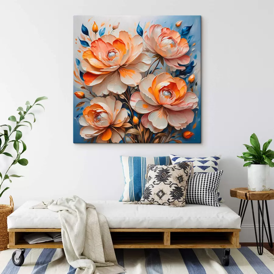 Wandbilder Blumen auf blauem Hintergrund s42709