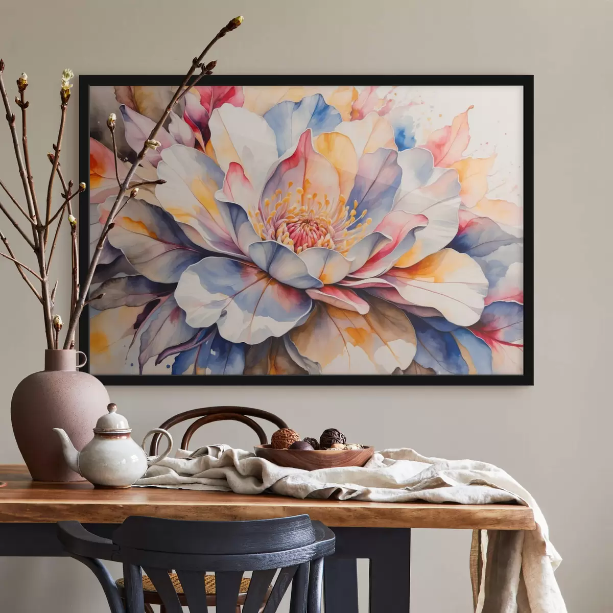 Poster Mehrfarbige Blume mit Aquarellimitation f42706