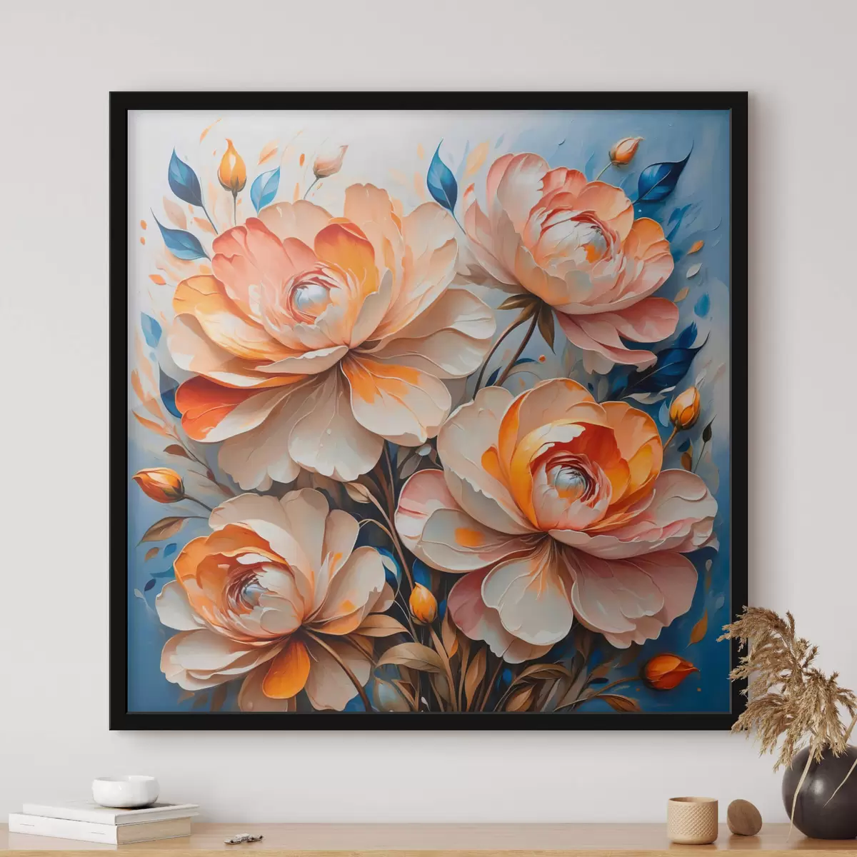 Poster Blumen auf blauem Hintergrund f42709
