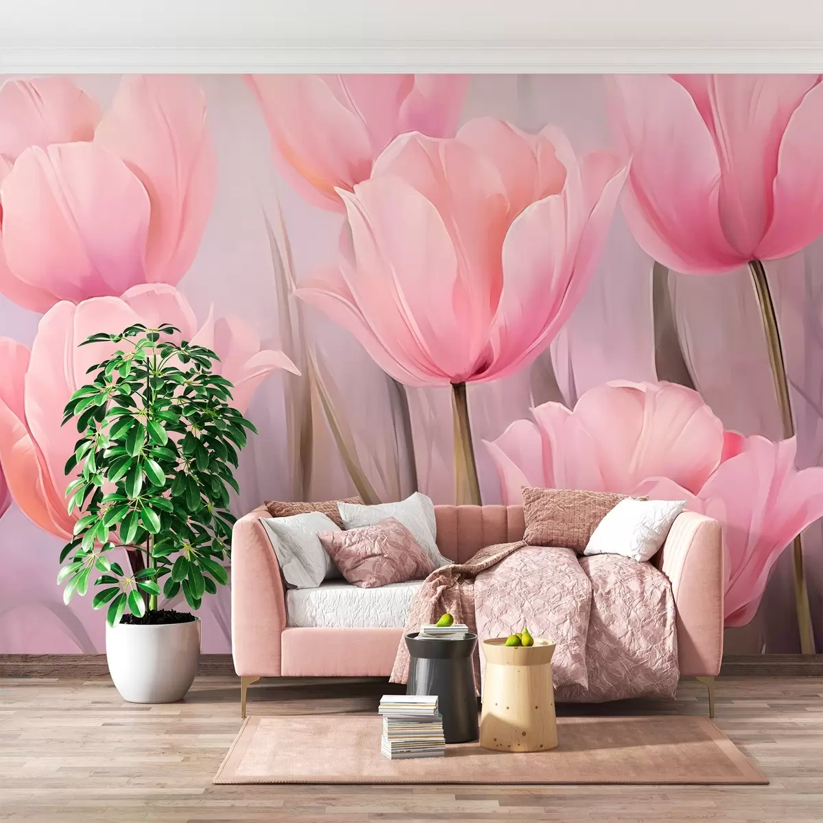 Fototapete Zarte rosa Tulpen auf einem leicht verschwommenen Hintergrund w02903