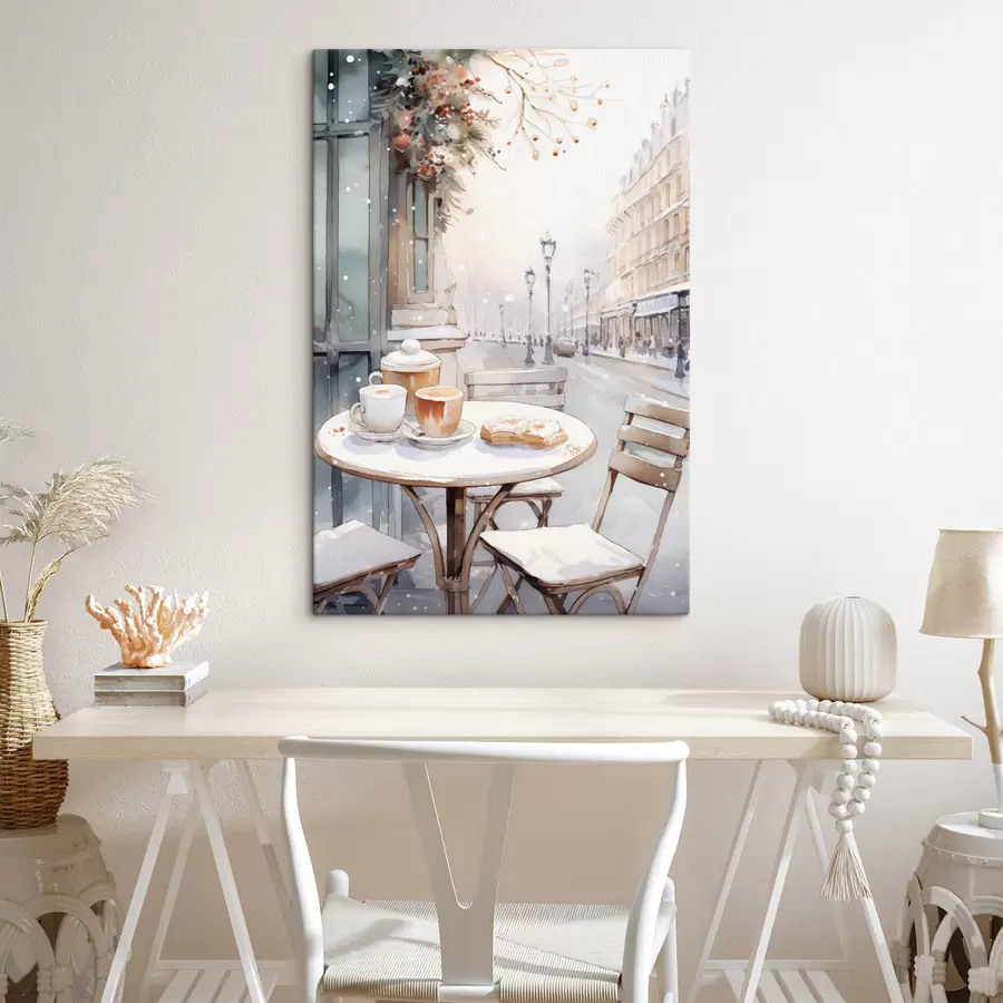 Wandbilder Ästhetisches Straßencafé, Frankreich, frische Bäckerei, Zeichnung im Aquarellstil s42798