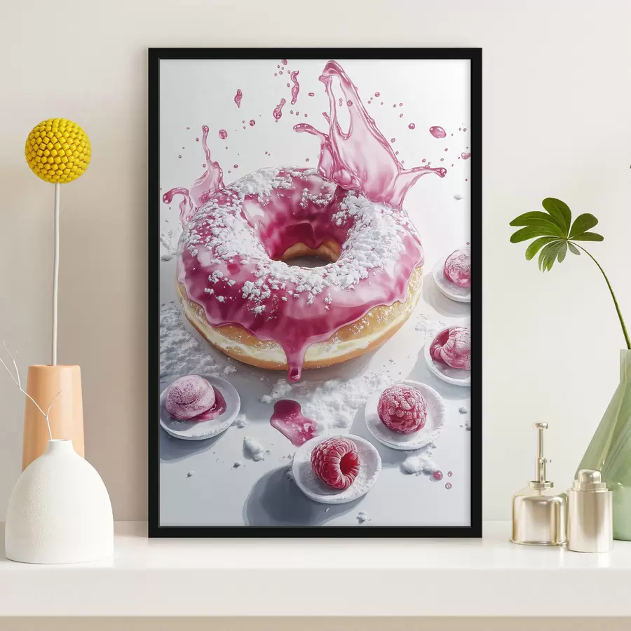 Fototapete Realistischer Donut mit Beeren und rosa Glasur f42790