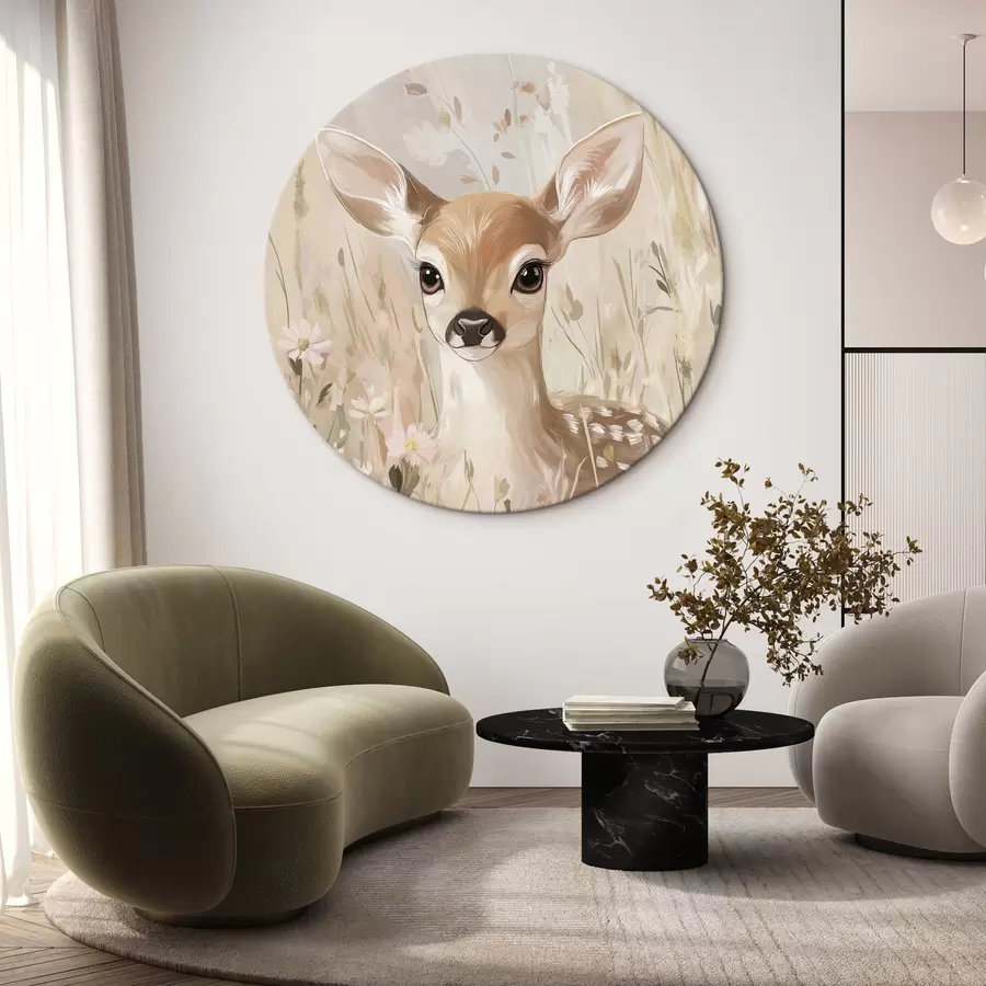 Wandbilder Kleines Reh auf der Sommerwiese, Acryl-Stil drawimg, Pastell rosa und beige Farben r42781