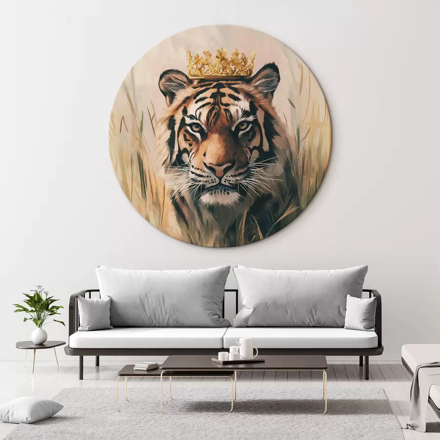 Wandbilder Tiger auf einer Wiese mit Gras, Krone, Acrylzeichnung r42783