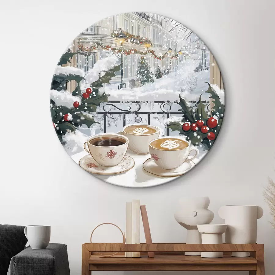 Wandbilder Winterästhetik, Tassen Kaffee, Restaurant, Stadtstraße r42794